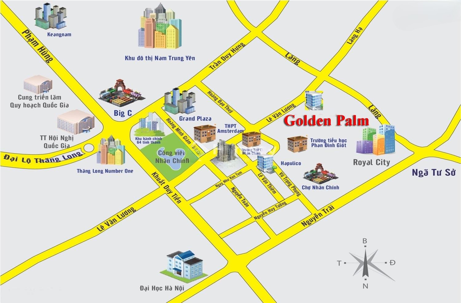 Vị trí đắc địa của chung cư The Golden Palm trên các tuyến đường lớn Hà Nội
